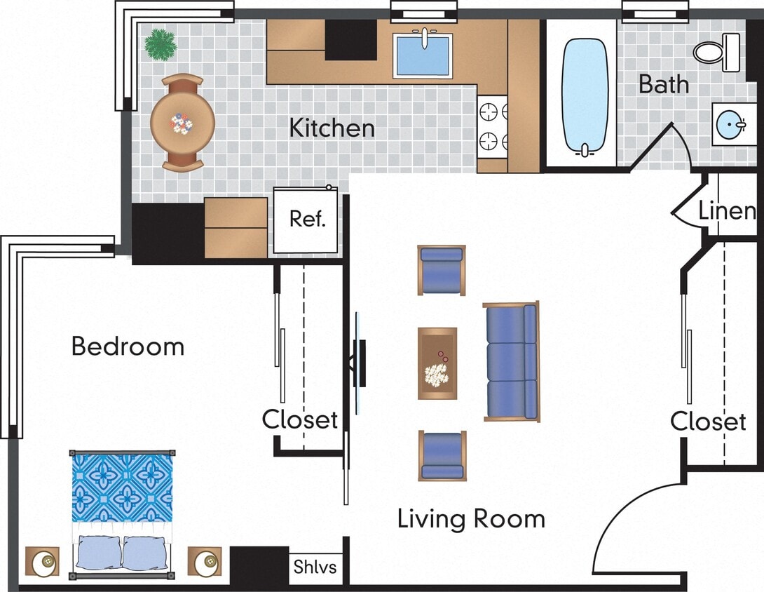 Floor Plan - Renovated 1 Bedroom 10 Tier