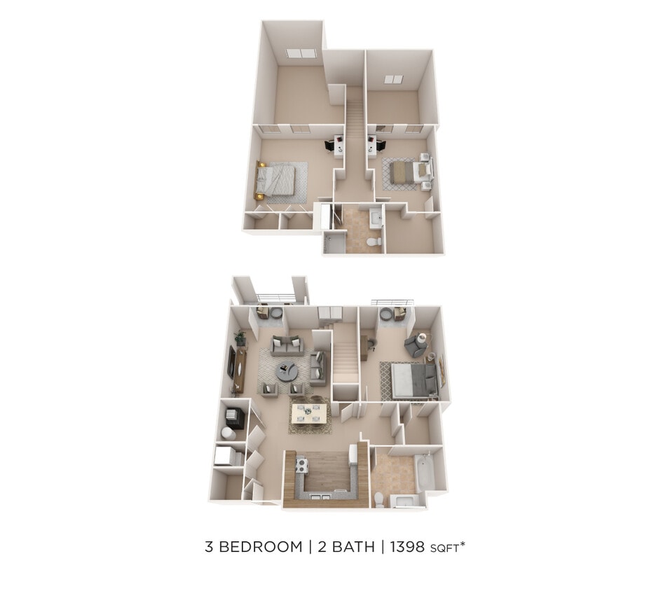 Floor Plan - Three Bedroom 2 Bath-1398 sqft