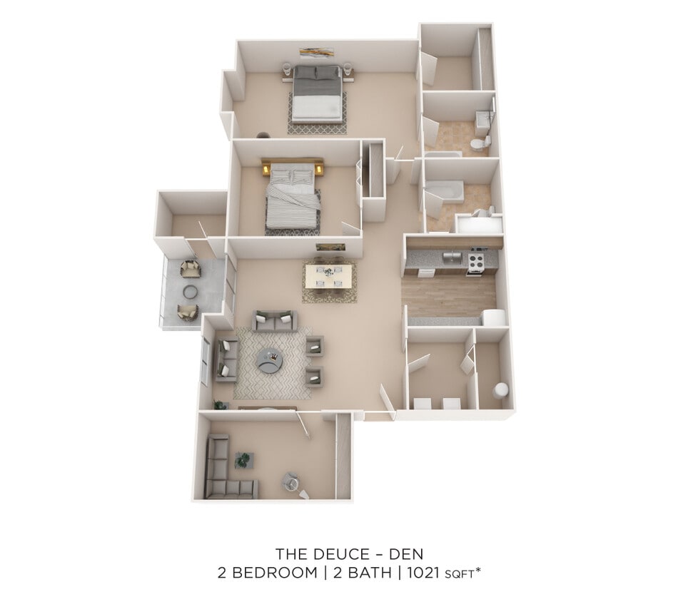 Floor Plan - Two Bedroom 2 Bed w/Den- 1021 sqft