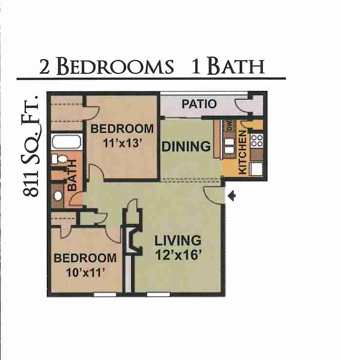 Floor Plan - 2 Bed 1 Bath