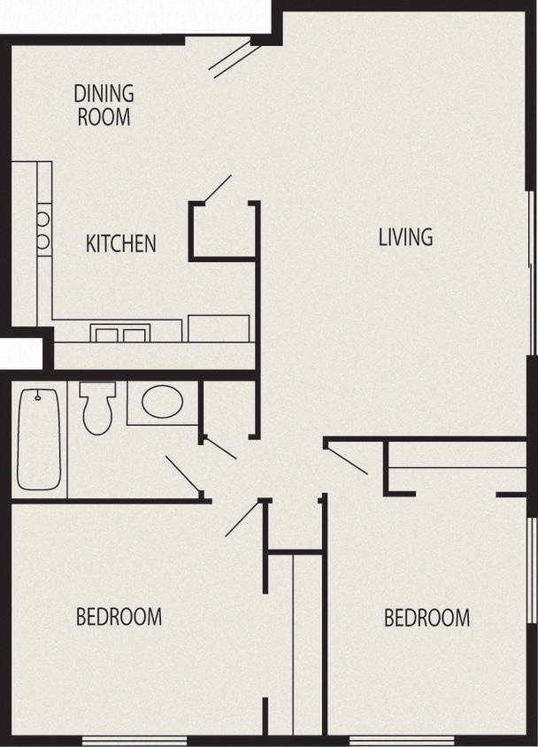 Floor Plan - Phase 1 - 2 Bed, 1 Bath Garden (D)