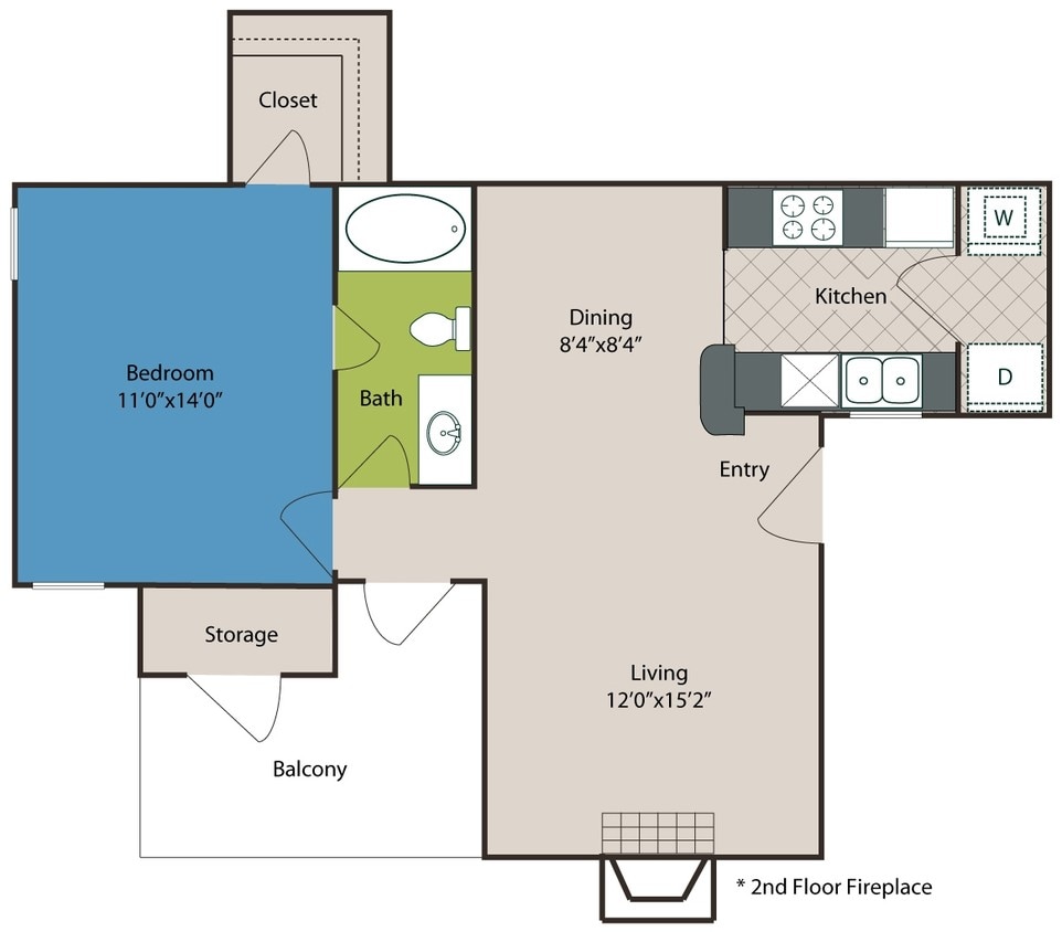 A2 Floor Plan - 1 bedroom 1 bathroom 659 sq ft