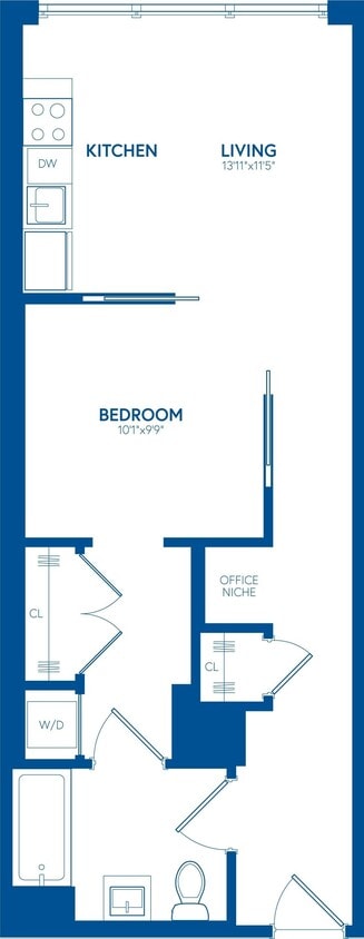 Floor Plan - 1 Bedroom, 1 Bath, Office Nook A - 601