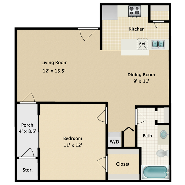 1/1 Large Floor Plan - Bellagio - Executive