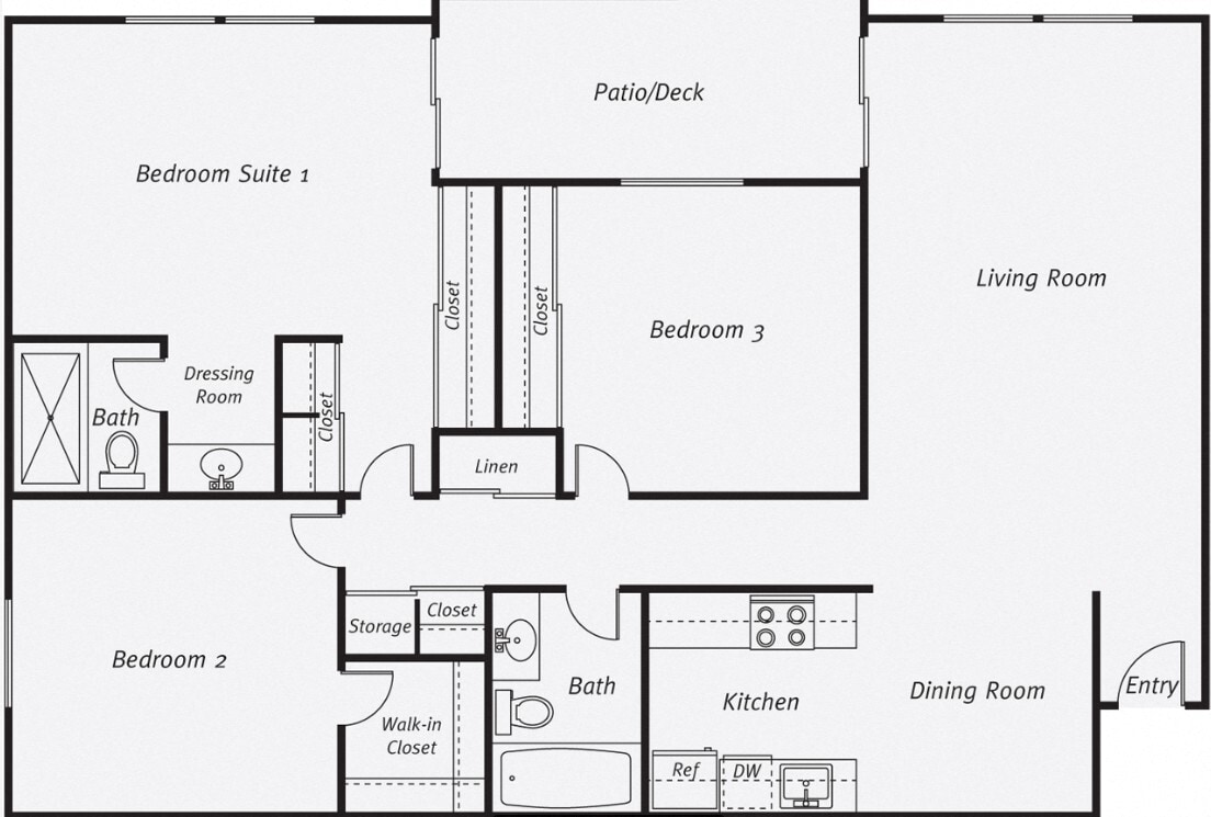 Floor Plan - Three Bedroom Two Bathroom 1265