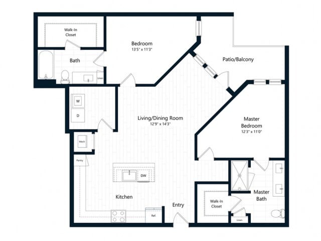 Floor Plan - Two Bedroom Two Bath (1187 SF)