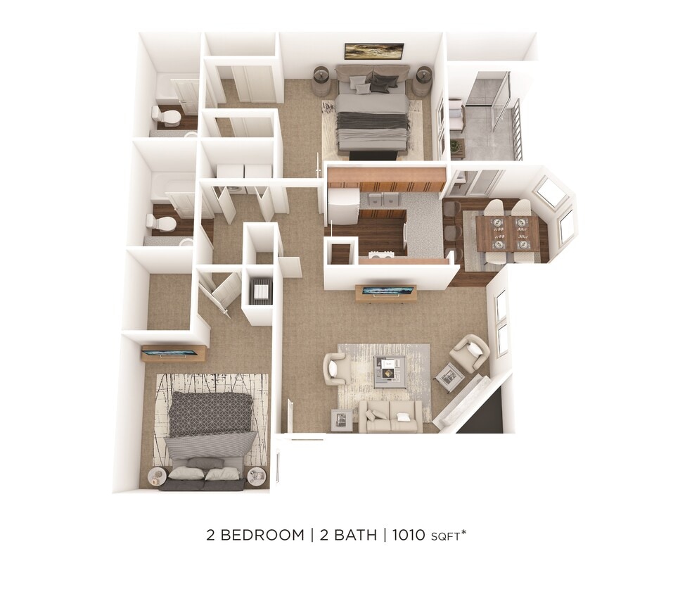 Floor Plan - Two Bedroom 2 Bath-1010 sqft
