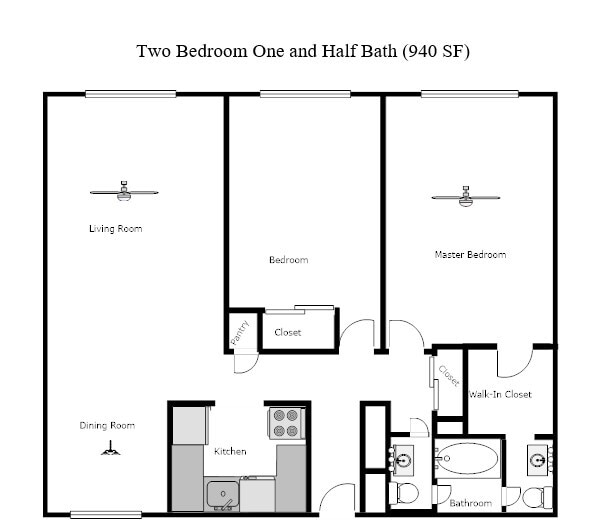 Floor Plan - 2 Bedroom, 1.5 Bathroom