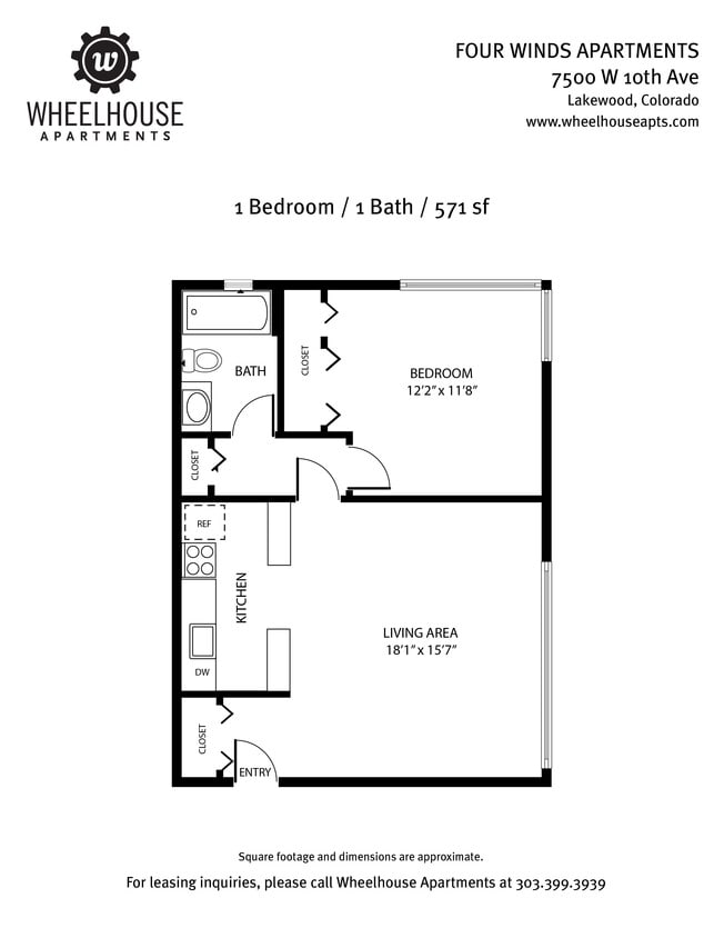 Floor Plan - 1 Bedroom / 1 Bath
