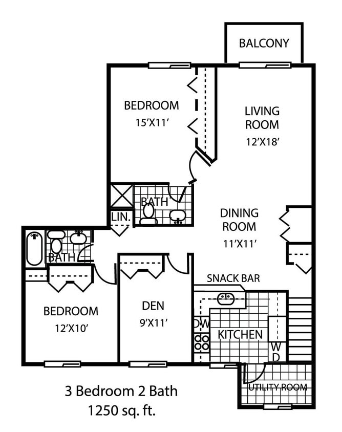 Floor Plan - 3 Beds | 2 Baths Upper