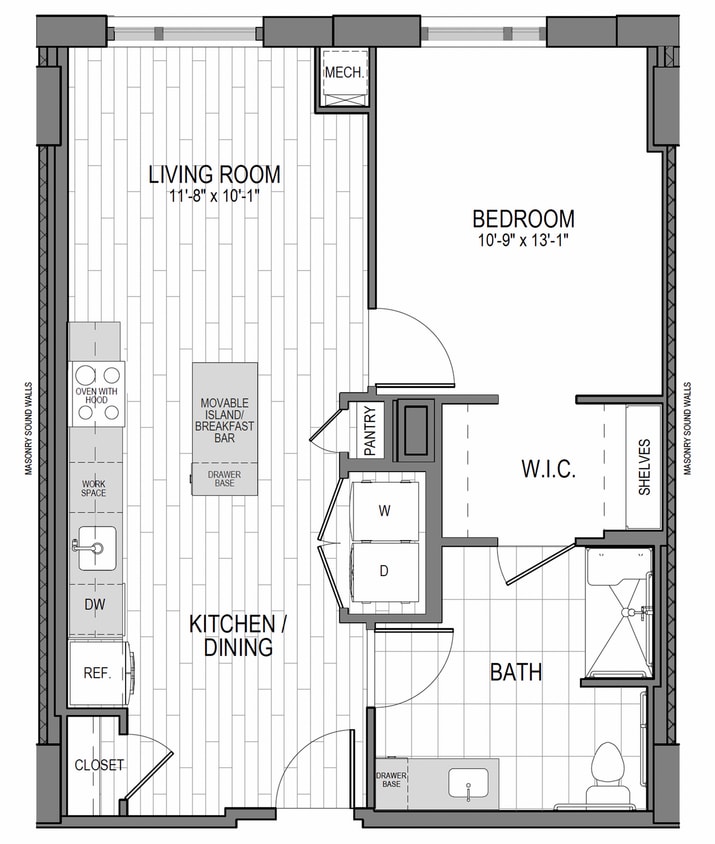 Unit 914-1114, 1414, 1814 Floor Plan - 1BR/1BA HANDICAP ACCESSIBLE