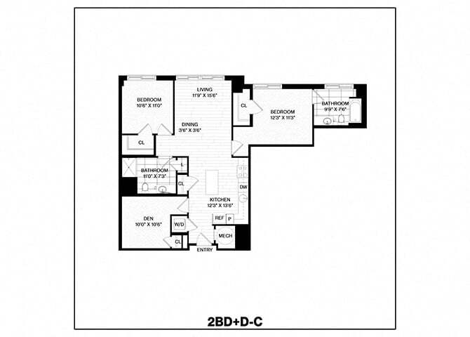 Floor Plan - 2 Bed/2 Bath Den-C