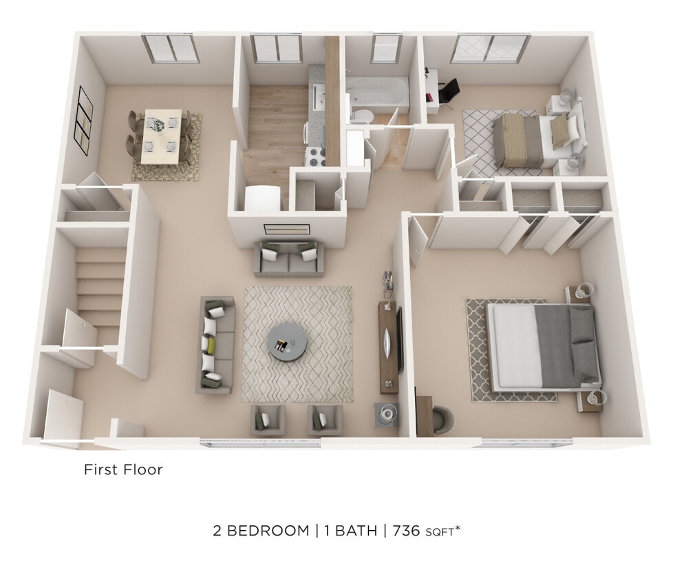 Floor Plan - Two Bedroom- 736 sqft