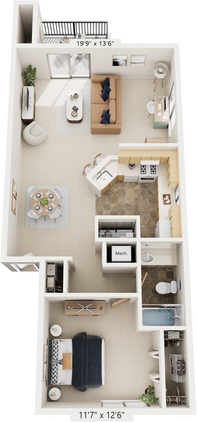 Floor Plan - One Bedroom End