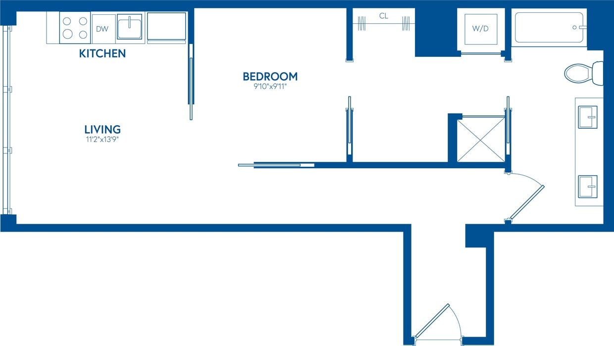 Floor Plan - 1 Bedroom, 1 Bath - 631