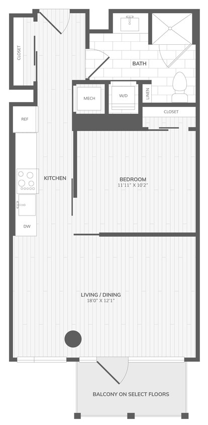 Floor Plan - 1 Bed/1 Bath-Jr D West Medley