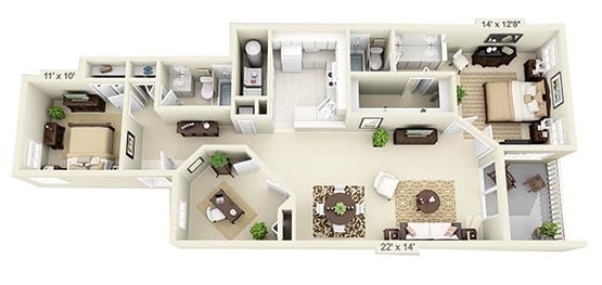 Floor Plan - 2 Bedroom w/ Den