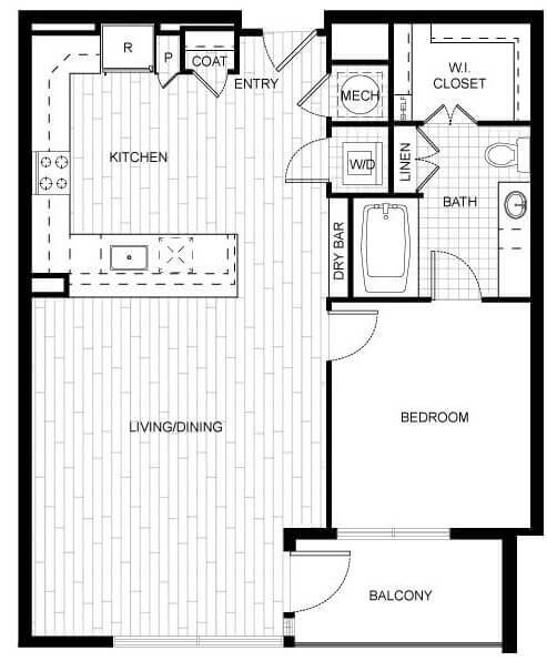 Floor Plan - 1 Bed/1 Bath-T_A01B