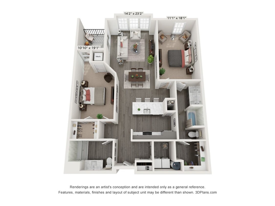 Floor Plan - 2 Bedroom 2 Bath - 1293