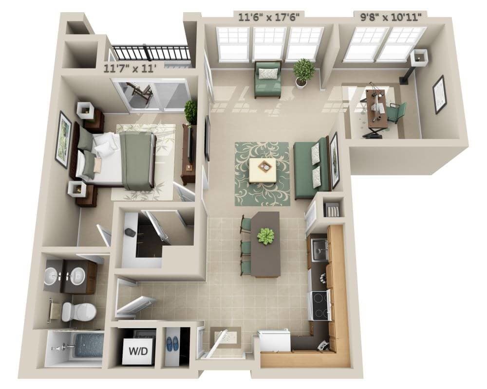 Floor Plan - One Bedroom Den (A1ED)