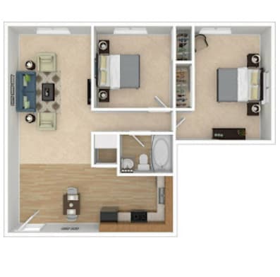 Floor Plan - 2 Bedrooms, 1 Bathroom w/ Laundry Hookups