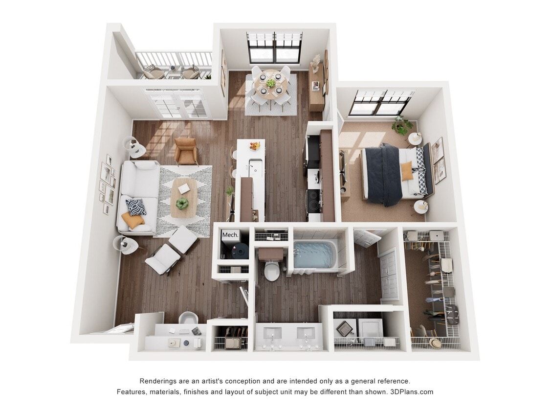Floor Plan - 1x1 E 898 sq.ft (Zen) Renovated