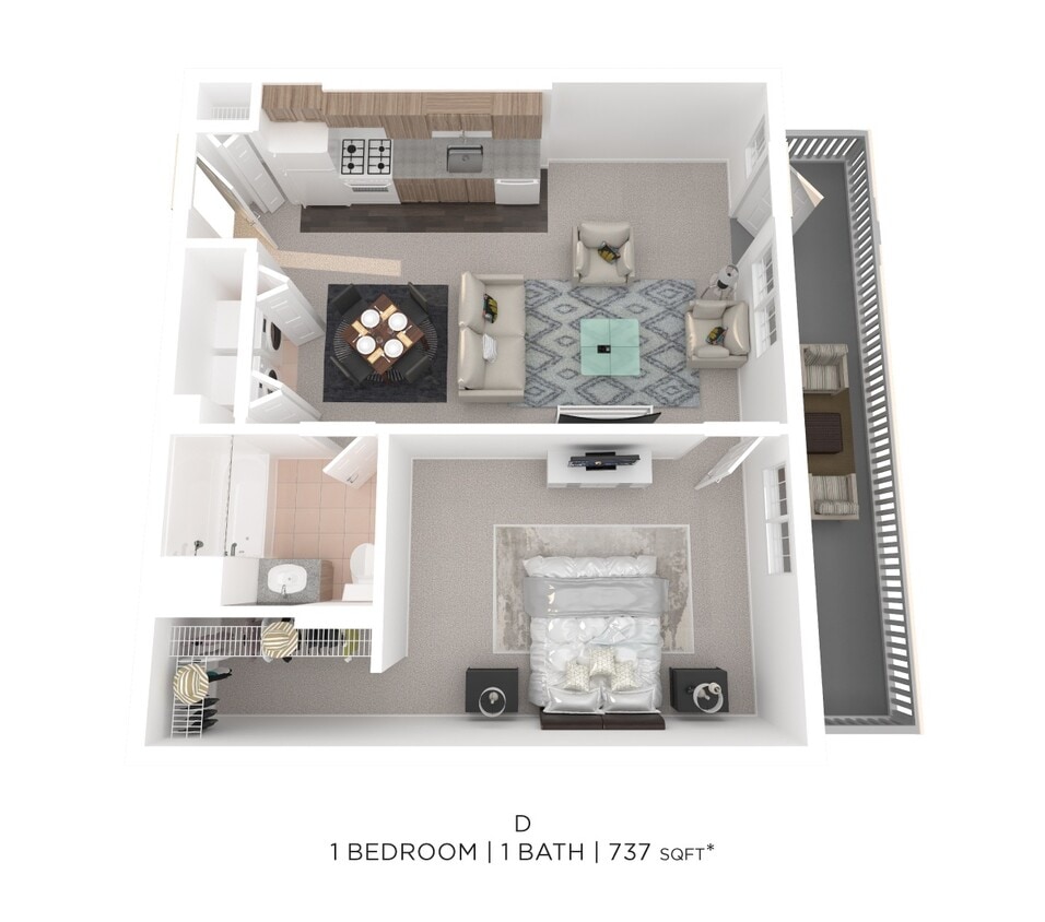 Floor Plan - One Bed One Bath D - 737sqft