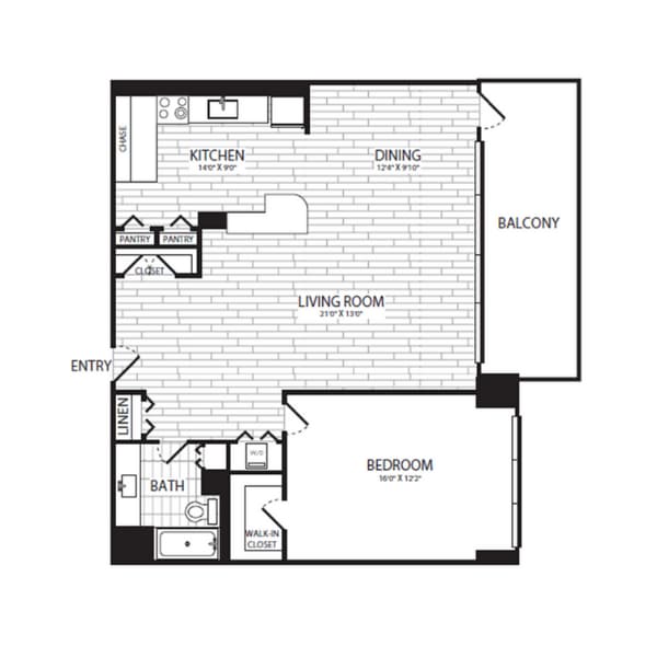 Floor Plan - 1 Bedroom, 1 Bath 949 SF A10G