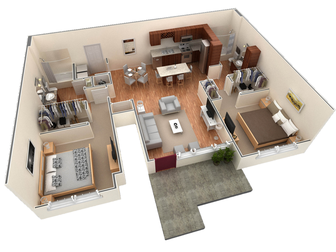Floor Plan - 2 BR Grand Courtyard Garage