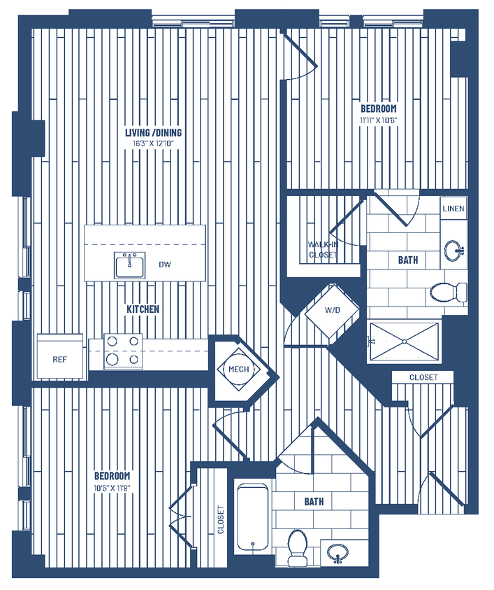 Floor Plan - 2 Bed/2 Bath-H2B