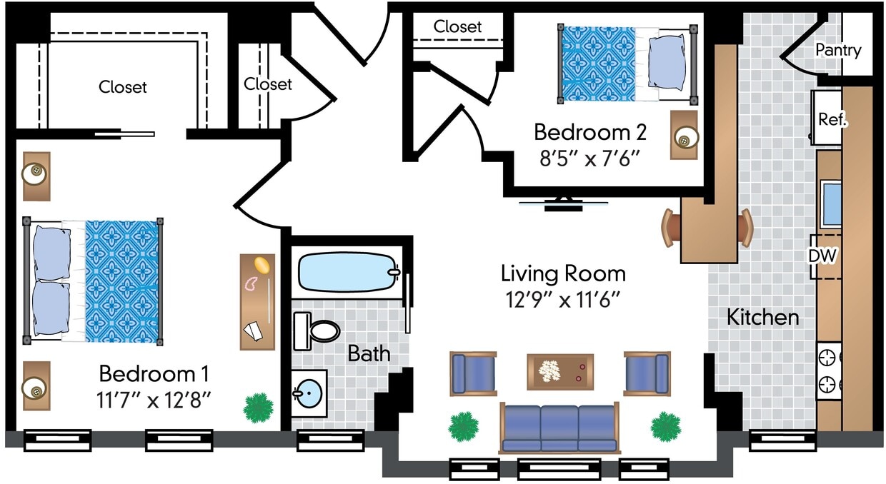 Floor Plan - Renovated 1 Bedroom with Den 03 Tier 