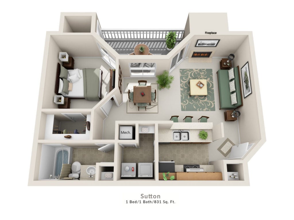 Floor Plan - Sutton 1X1 3rd Floor Large