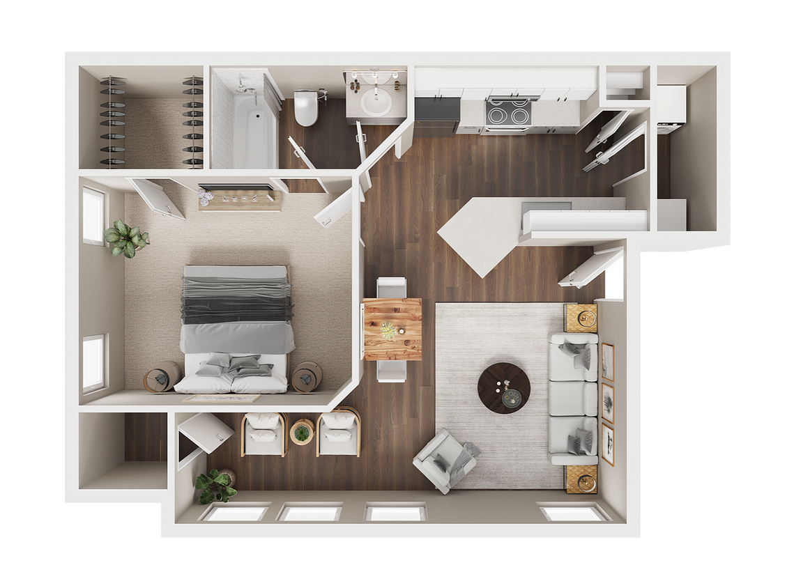 1 BR x 1 BA with Washer/Dryer A - 1 BR x 1 BA with Washer/Dryer A