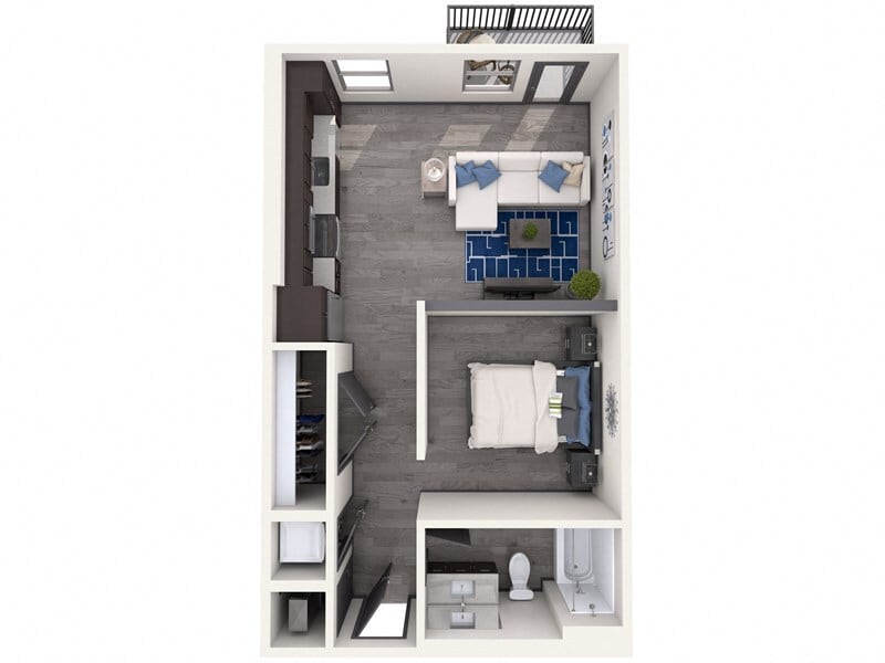 Explore this sleek one-bedroom apartment layout, perfect for stylish urban living. - A2
