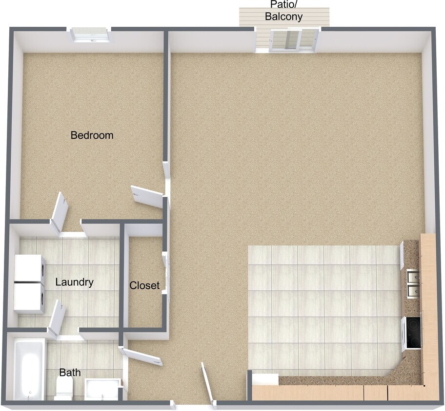 1BR, 1BA (B) - 1 Bedroom
