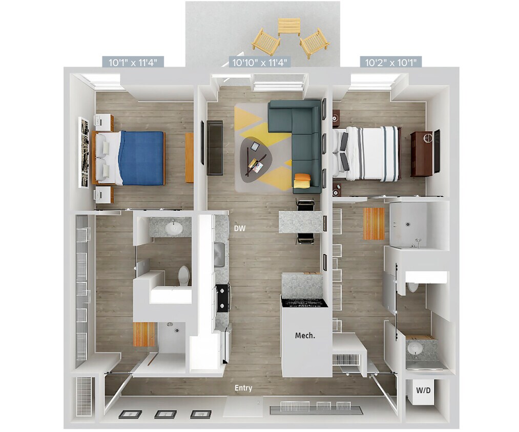 Floor Plan - B2-979SF-Apt122