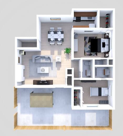 Floor Plan - B4 2 Bedroom 1.5 Bath French Lower