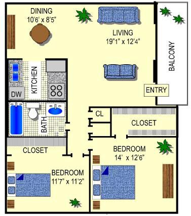 2BR/1BA - 2x1 - Two Bedroom, One Bath
