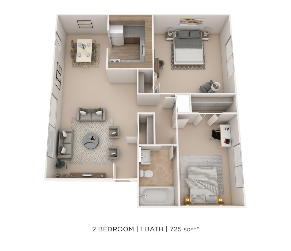 Floor Plan - Two Bedroom - 725 sqft