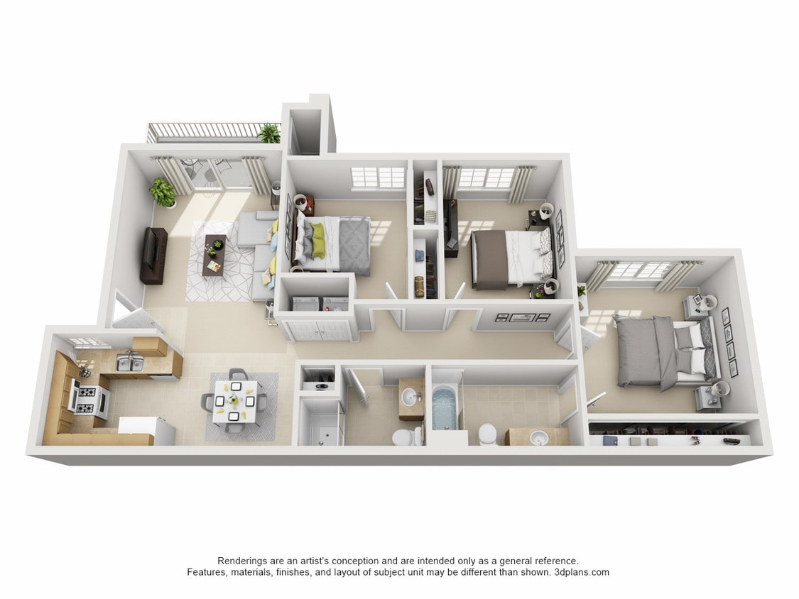 Floor Plan - 3 Bedroom, 2 Bath Upstairs