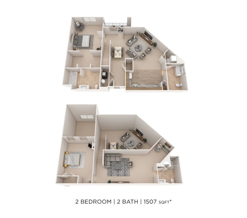 Floor Plan - Two Bedroom 2 Bath- 1507 sqft