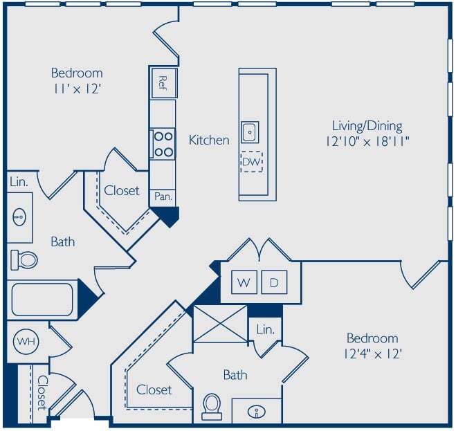 Floor Plan - 2 Bed 2 Bath B2F