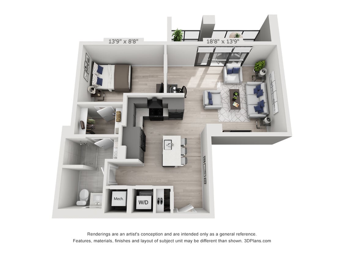 One Bedroom One Bath Penthouse (781 SF) - One Bedroom One Bath Penthouse (781 SF)