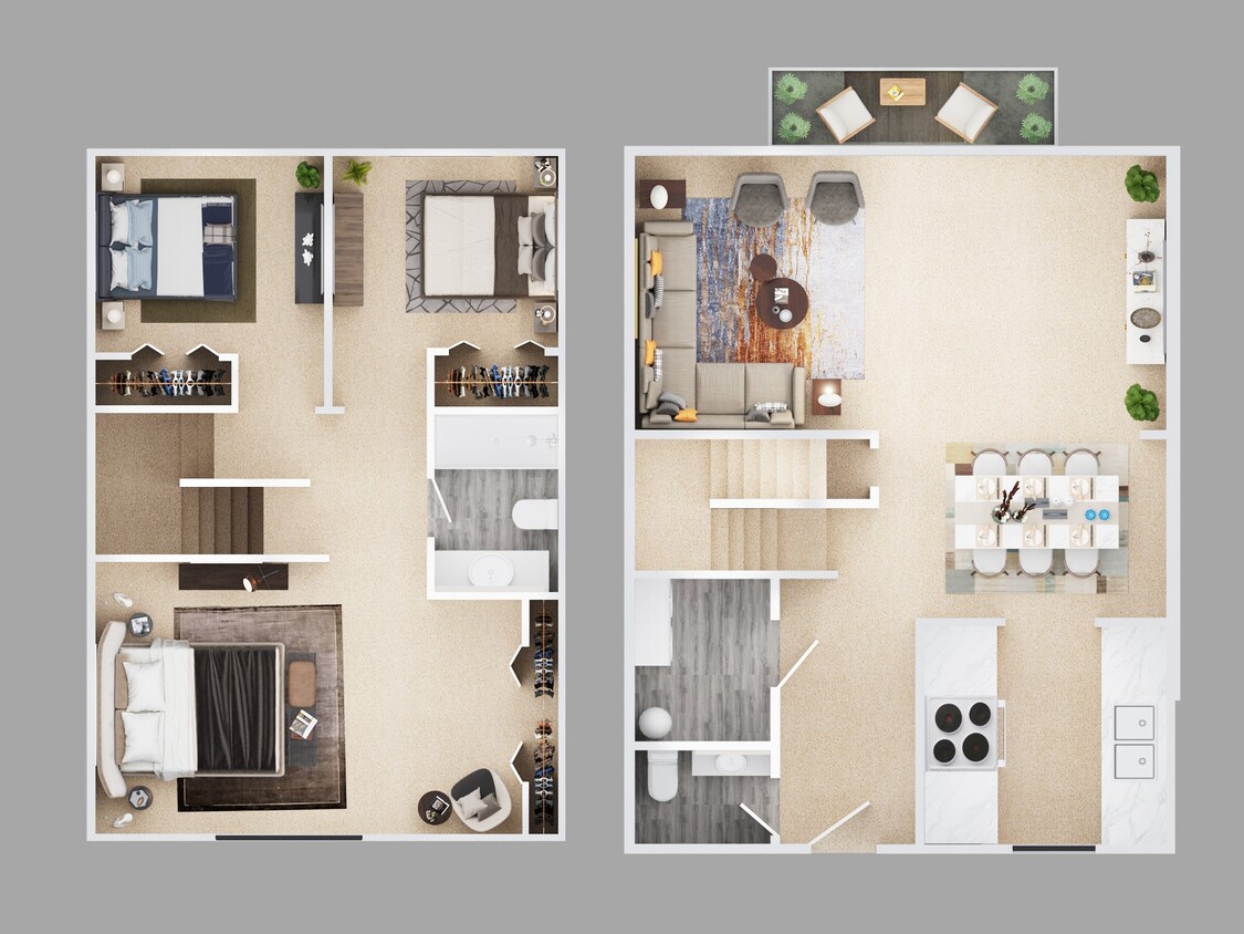 Floor Plan - Three Bedroom 1.5 Bath Townhouse 1150 sq ft