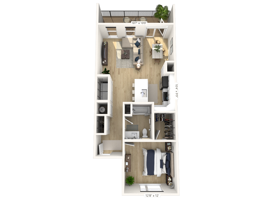 Floor Plan - A12 - 1 Bedroom 1 Bathroom 	
