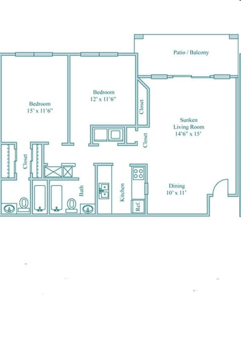 2 Bedroom 2Bath - Two Bedroom Two Bath (1,057 SF)