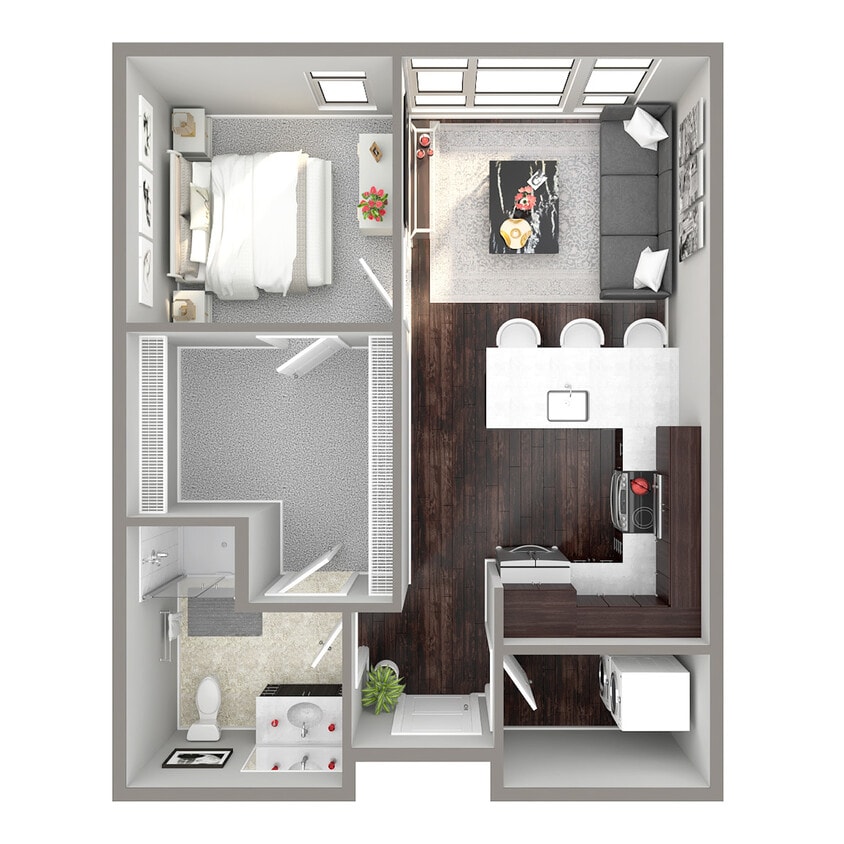 Floor Plan - 1 Bed, 1 Bath - E