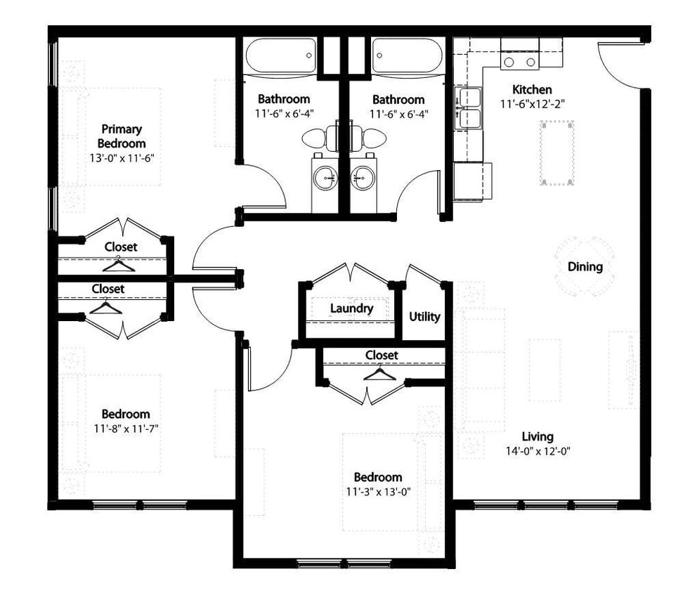 Floor Plan - 3-2 BR Retreat Overlook