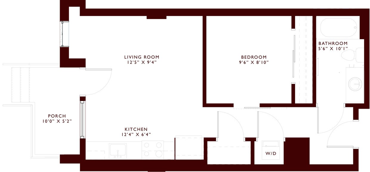Explore this cozy apartment layout offering one bedroom, a spacious living area, and a modern kitchen. - S6 - Urban 1x1