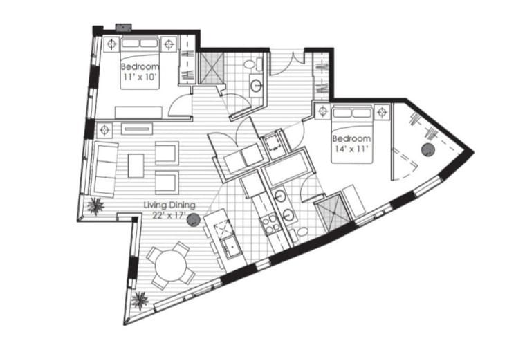 Floorplan x02 Panache; Levels 23-25 - 2x2 Penthouse B